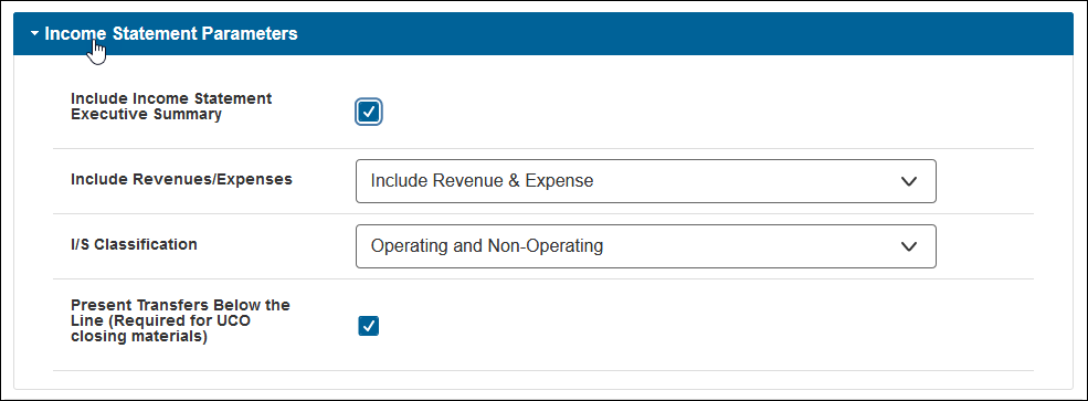 Illustration of the income statement parameters as it is presented on the Multi-Year Financial Statements Report